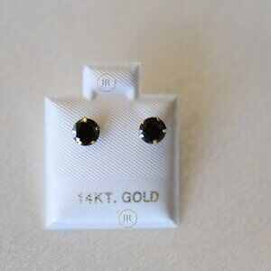 14K Yellow Gold Black CZ Stud Earrings · 5 mm Round · Classic Everyday Earrings.